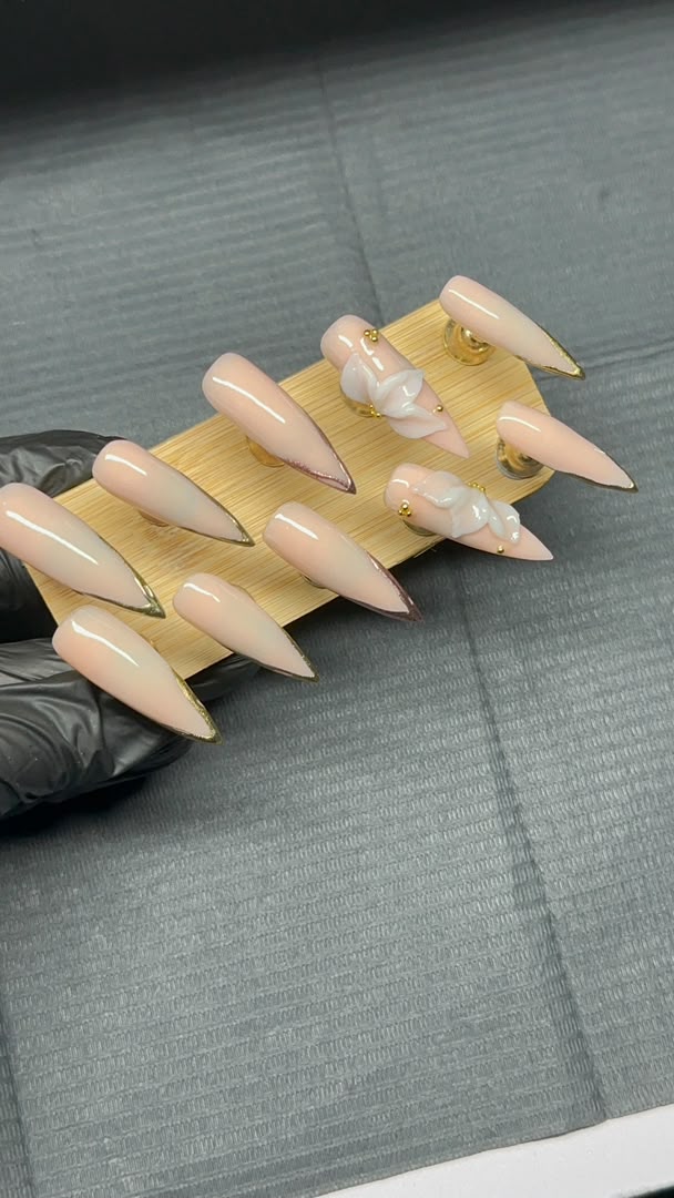 Nude Stiletto with 3D Flowers press-on nails